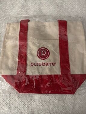 Pure Barre Cream Canvas Tote with Red Trim